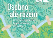 Kolorowa grafika promująca wystawę. Mapa Krakowa i Podgórza.