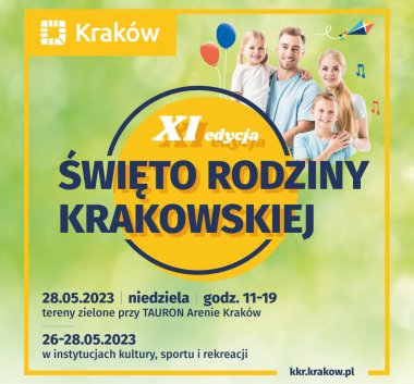 Kolorowy baner z rodziną reklamujący wydarzenie