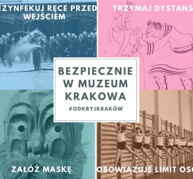 Kolorowa grafika przedstawiająca zasady bezpieczeństwa w Muzeum Krakowa